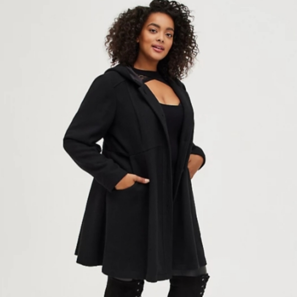 Torrid Woolen Hooded Fit & Flare Coat
